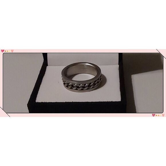 Mens' 316L Stainless Steel Rope Center Band Ring Sz 11 - Picture 1 of 3